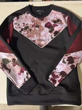 MEN INC International Concepts Black Pullover Sweatshirt with Pink Floral Panels